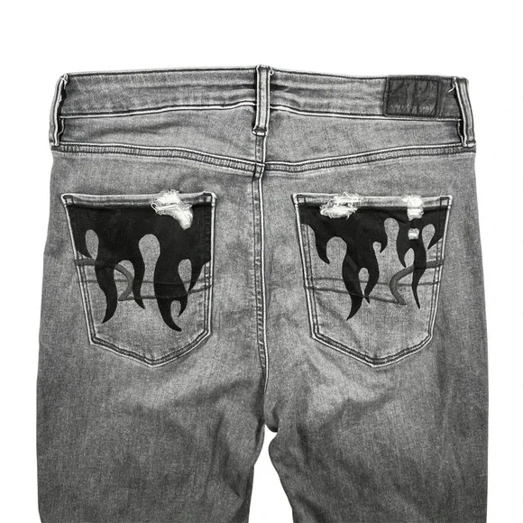 American Eagle Super Hi Rise Jegging Women's 8 Long Distressed Flame Hem Pockets - Picture 9 of 16
